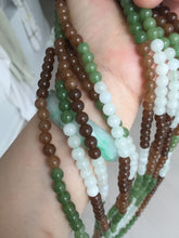 Load image into Gallery viewer, 6.3-6.7mm 100% Natural icy watery green white sugar brown nephrite Hetian Jade beads necklace HT98
