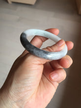 Load image into Gallery viewer, 51.5mm certified Type A 100% Natural black white light green (WuJi) Half Mountain, Half Water(半山半水) Jadeite Jade bangle PB158-5849
