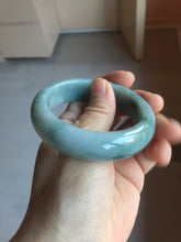 Load image into Gallery viewer, 54mm certified 100% natural Type A green white with green floating flowers chubby jadeite bangle PB245-9551
