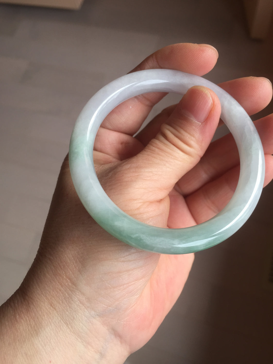 54mm Certified Type A 100% Natural icy watery light green white round cut Guatemala Jadeite bangle AU29-1324