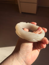 Load image into Gallery viewer, 60mm 100% natural light pink/white/gray carved nine-tailed fox Quartzite (Shetaicui jade)bangle XY112
