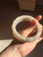 Load image into Gallery viewer, 60mm 100% natural light pink/white/gray carved nine-tailed fox Quartzite (Shetaicui jade)bangle XY112
