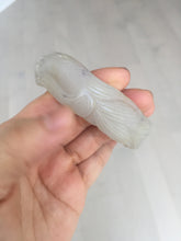 Load image into Gallery viewer, 60mm 100% natural light pink/white/gray carved nine-tailed fox Quartzite (Shetaicui jade)bangle XY112
