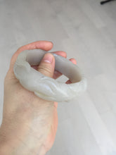 Load image into Gallery viewer, 60mm 100% natural light pink/white/gray carved nine-tailed fox Quartzite (Shetaicui jade)bangle XY112
