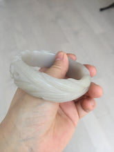 Load image into Gallery viewer, 60mm 100% natural light pink/white/gray carved nine-tailed fox Quartzite (Shetaicui jade)bangle XY112
