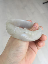 Load image into Gallery viewer, 60mm 100% natural light pink/white/gray carved nine-tailed fox Quartzite (Shetaicui jade)bangle XY112
