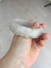 Load image into Gallery viewer, 60mm 100% natural light pink/white/gray carved nine-tailed fox Quartzite (Shetaicui jade)bangle XY112
