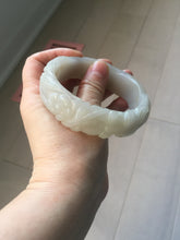 Load image into Gallery viewer, 60mm 100% natural light pink/white/gray carved nine-tailed fox Quartzite (Shetaicui jade)bangle XY112
