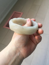 Load image into Gallery viewer, 60mm 100% natural light pink/white/gray carved nine-tailed fox Quartzite (Shetaicui jade)bangle XY112
