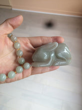 Load image into Gallery viewer, 100% Natural light green/gray/black 3D bunny Quartzite Shetaicui Jade worry stone/desk decor with chain XY94

