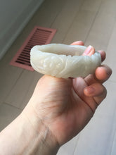 Load image into Gallery viewer, 60mm 100% natural light pink/white/gray carved nine-tailed fox Quartzite (Shetaicui jade)bangle XY112
