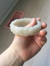 Load image into Gallery viewer, 60mm 100% natural light pink/white/gray carved nine-tailed fox Quartzite (Shetaicui jade)bangle XY112
