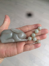 Load image into Gallery viewer, 100% Natural light green/gray/black 3D bunny Quartzite Shetaicui Jade worry stone/desk decor with chain XY94
