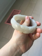 Load image into Gallery viewer, 60mm 100% natural light pink/white/gray carved nine-tailed fox Quartzite (Shetaicui jade)bangle XY112
