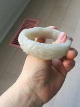 Load image into Gallery viewer, 60mm 100% natural light pink/white/gray carved nine-tailed fox Quartzite (Shetaicui jade)bangle XY112
