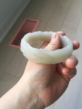 Load image into Gallery viewer, 60mm 100% natural light pink/white/gray carved nine-tailed fox Quartzite (Shetaicui jade)bangle XY112
