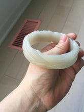 Load image into Gallery viewer, 60mm 100% natural light pink/white/gray carved nine-tailed fox Quartzite (Shetaicui jade)bangle XY112
