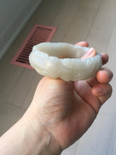 Load image into Gallery viewer, 60mm 100% natural light pink/white/gray carved nine-tailed fox Quartzite (Shetaicui jade)bangle XY112
