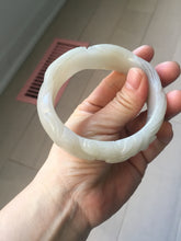 Load image into Gallery viewer, 60mm 100% natural light pink/white/gray carved nine-tailed fox Quartzite (Shetaicui jade)bangle XY112
