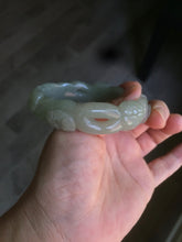 Load image into Gallery viewer, 59.5mm 100% natural light green/gray Quartzite (Shetaicui jade) carved flowers bangle XY61
