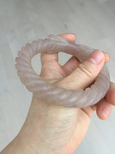 Load image into Gallery viewer, 60.5mm 100% natural light pink Quartzite (Shetaicui jade) carved Bow knot and twist style bangle XY110
