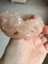 Load image into Gallery viewer, 57mm 100% natural pink carved Peony and money jars Quartzite (Shetaicui jade) bangle SY101
