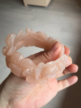 Load image into Gallery viewer, 57mm 100% natural pink carved Peony and money jars Quartzite (Shetaicui jade) bangle SY101
