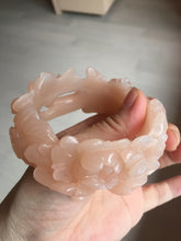 Load image into Gallery viewer, 57mm 100% natural pink carved Peony and money jars Quartzite (Shetaicui jade) bangle SY101
