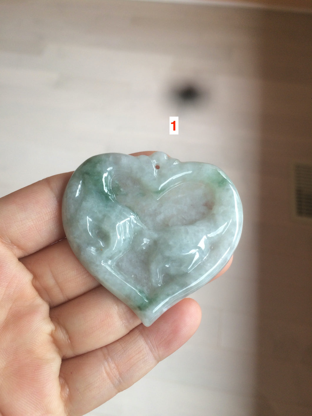 100% Natural type A light green/white concentric hearts/pinky promise(执子之手，与子偕老) jadeite Jade pendant necklace AZ74