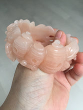 Load image into Gallery viewer, 57mm 100% natural pink carved Peony and money jars Quartzite (Shetaicui jade) bangle SY101
