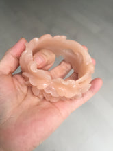 Load image into Gallery viewer, 57mm 100% natural pink carved Peony and money jars Quartzite (Shetaicui jade) bangle SY101
