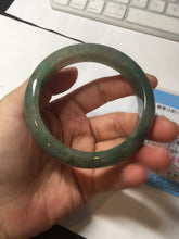 Load image into Gallery viewer, 57.5mm Certified 100% natural Type A icy watery oily dark green/gray(老油青) jadeite jade bangle PB160-0372
