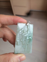 Load image into Gallery viewer, 100% Natural type A light green safe and sound pendant with the carved hieroglyph of &quot;Buddha&quot; jadeite Jade pendant group B99
