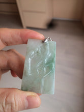 Load image into Gallery viewer, 100% Natural type A light green safe and sound pendant with the carved hieroglyph of &quot;Buddha&quot; jadeite Jade pendant group B99
