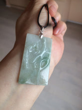 Load image into Gallery viewer, 100% Natural type A light green safe and sound pendant with the carved hieroglyph of &quot;Buddha&quot; jadeite Jade pendant group B99
