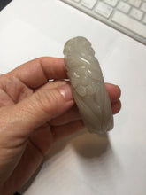 Load image into Gallery viewer, 60mm 100% natural light pink/white/gray carved nine-tailed fox Quartzite (Shetaicui jade)bangle XY112
