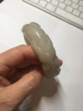 Load image into Gallery viewer, 60mm 100% natural light pink/white/gray carved nine-tailed fox Quartzite (Shetaicui jade)bangle XY112
