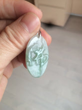 Load image into Gallery viewer, 100% Natural type A light green safe and sound pendant with the carved hieroglyph of &quot;Buddha&quot; jadeite Jade pendant group B99
