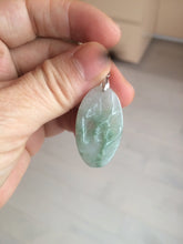 Load image into Gallery viewer, 100% Natural type A light green safe and sound pendant with the carved hieroglyph of &quot;Buddha&quot; jadeite Jade pendant group B99
