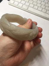 Load image into Gallery viewer, 60mm 100% natural light pink/white/gray carved nine-tailed fox Quartzite (Shetaicui jade)bangle XY112
