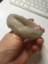 Load image into Gallery viewer, 60mm 100% natural light pink/white/gray carved nine-tailed fox Quartzite (Shetaicui jade)bangle XY112
