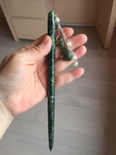 Load image into Gallery viewer, 18.5cm 100% Natural dark green Xiu Jade Serpentine hairpin with Safety bottle dangling AW4
