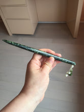 Load image into Gallery viewer, 18.5cm 100% Natural dark green Xiu Jade Serpentine hairpin with Safety bottle dangling AW4
