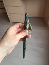 Load image into Gallery viewer, 18.5cm 100% Natural dark green Xiu Jade Serpentine hairpin with Safety bottle dangling AW4
