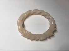 Load image into Gallery viewer, 54mm 100% natural light pink white Quartzite (Shetaicui jade) carved flowers twist vintage style bangle XY108
