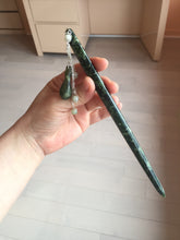 Load image into Gallery viewer, 18.5cm 100% Natural dark green Xiu Jade Serpentine hairpin with Safety bottle dangling AW4
