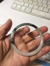 Load image into Gallery viewer, 56.5mm Certified Type A 100% Natural green/black/gray with dark green floating flowers slim round cut Jadeite bangle PD80-5758

