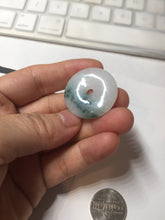 Load image into Gallery viewer, 28mm Type A 100% Natural white purple with green floating flowers Jadeite Jade Safety Guardian Button donuts couple pendant PB188
