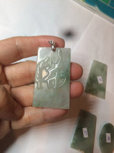 Load image into Gallery viewer, 100% Natural type A light green safe and sound pendant with the carved hieroglyph of &quot;Buddha&quot; jadeite Jade pendant group B99
