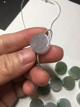 Load image into Gallery viewer, 100% Natural type A icy watery light green/purple/gary Jadeite Jade round cake  pendant group F151
